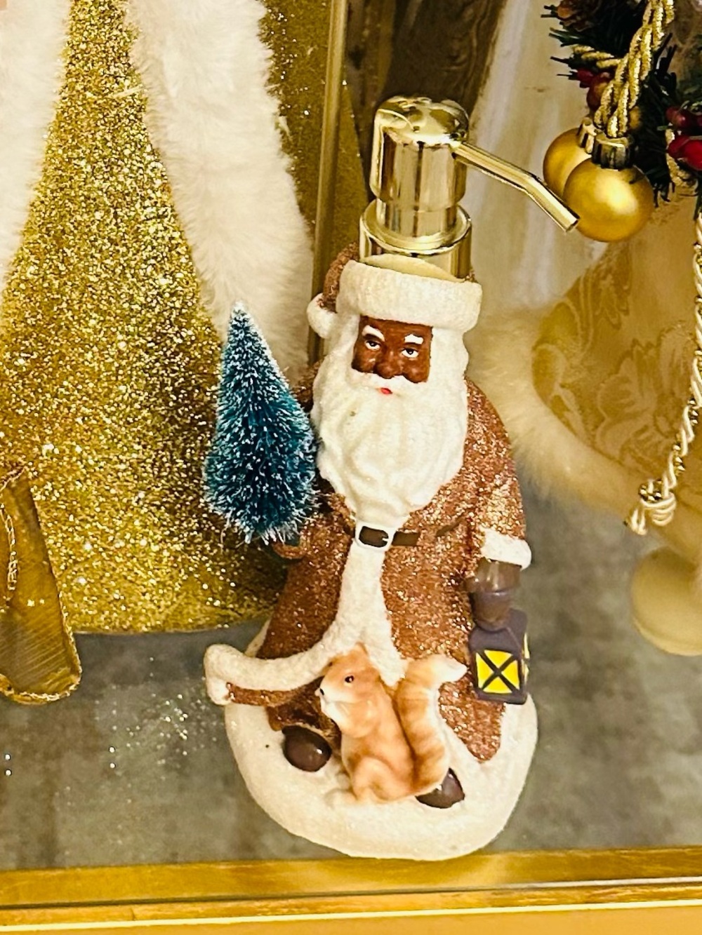 Sparkling Brown Santa Figurine soap dispenser